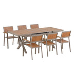 Ensemble de salle à manger extérieur extensible 7 pièces avec table extensible et 6 chaises avec accoudoirs