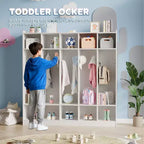 Organiseur de Manteaux pour Enfants avec 10 Casiers et Crochets, Meuble de Rangement à 5 Sections pour Salle de Classe, Crèche, Entrée ou Salle de Jeux, Chêne Naturel
