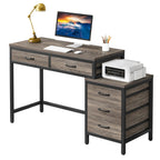 Bureau d'ordinateur réversible avec 5 tiroirs, bureau de travail à domicile avec caisson de rangement pour dossiers et support pour imprimante