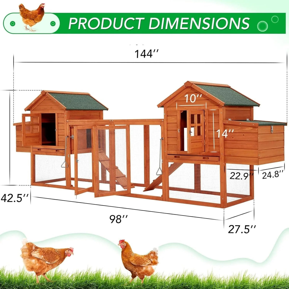 AECOJOY 144 Grand poulailler avec enclos, clapier en bois, cage pour volaille