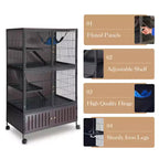 Cage pour petits animaux, cage pour furet - Habitat à 5 niveaux de 59 po avec meuble de rangement, comprend hamac/roulettes/rampes amovibles/plateaux faciles à nettoyer
